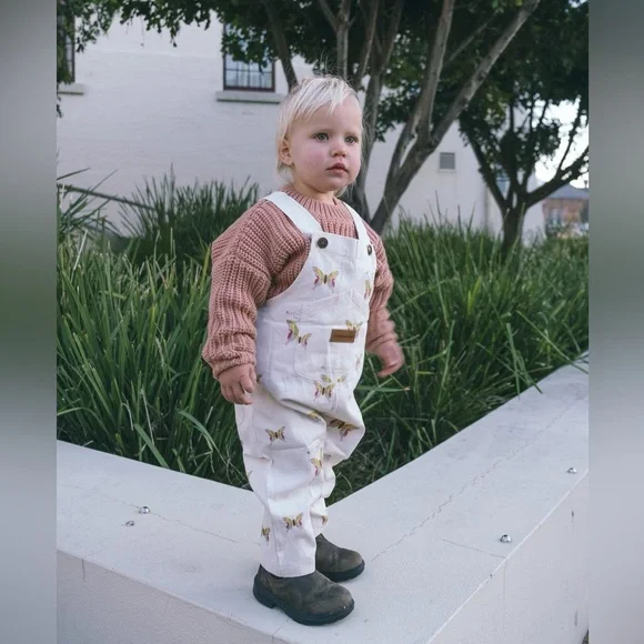 Blythe & Bodhi Toddler Cream Multi Color Butterfly Print Overalls size 2 - Picture 3 of 6